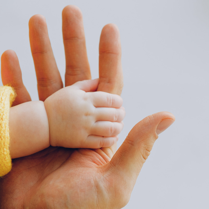 Kinderhand hält Finger einer Erwachsenenhand